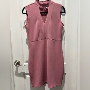 Mock Neck Dress with V Neck Cutout